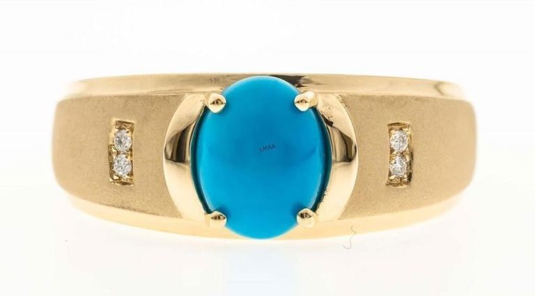 14k Yellow Gold Turquoise and Diamond Ring