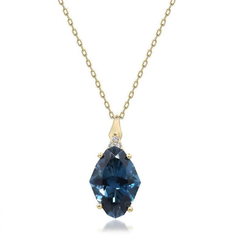 14k Yellow Gold Topaz and Diamond Pendant Necklace