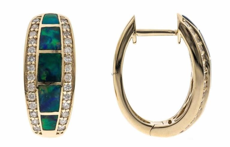 14k Yellow Gold Opal and Diamond Earrings