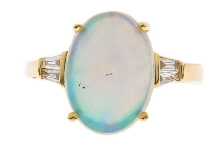 14k Yellow Gold Opal and Diamond Ring