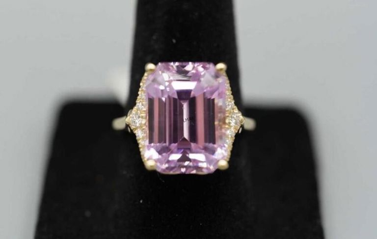 14k Yellow Gold Kunzite and Diamond Ring