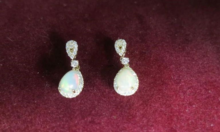 18k Yellow Gold Opal and Diamond Earrings
