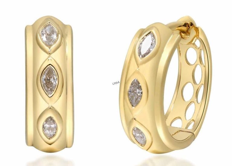 14k Yellow Gold Diamond Hoop Earrings