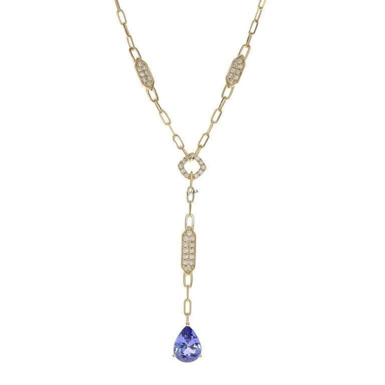 14k Gold Tanzanite and Diamond Pendant Necklace