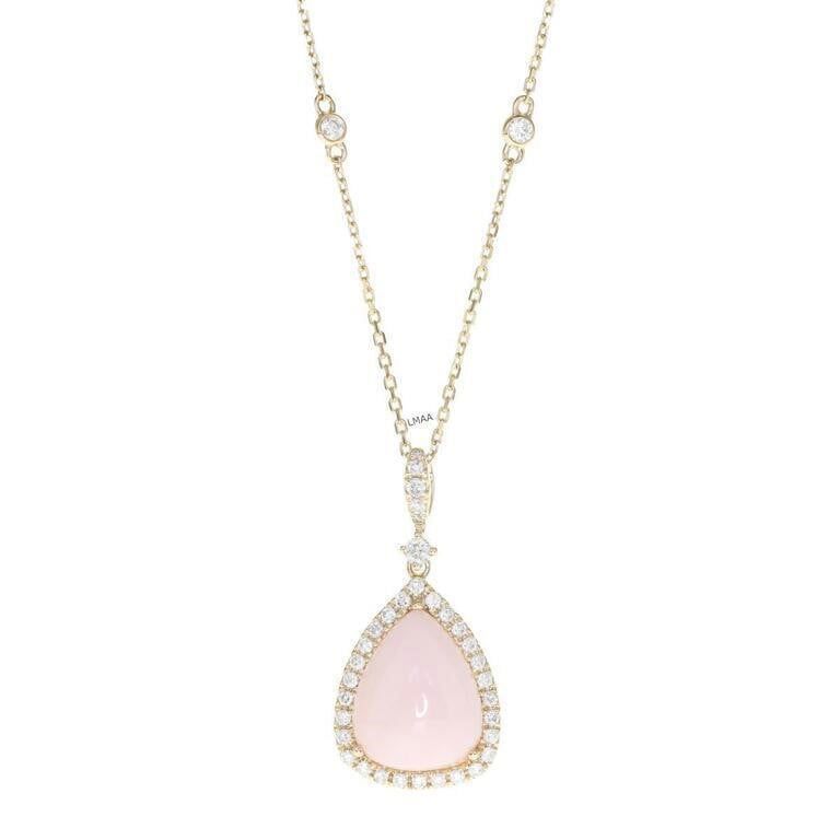 14k Yellow Gold Opal and Diamond Pendant Necklace
