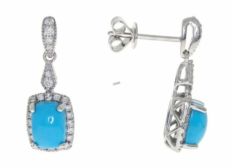 14k White Gold Turquoise and Diamond Earrings