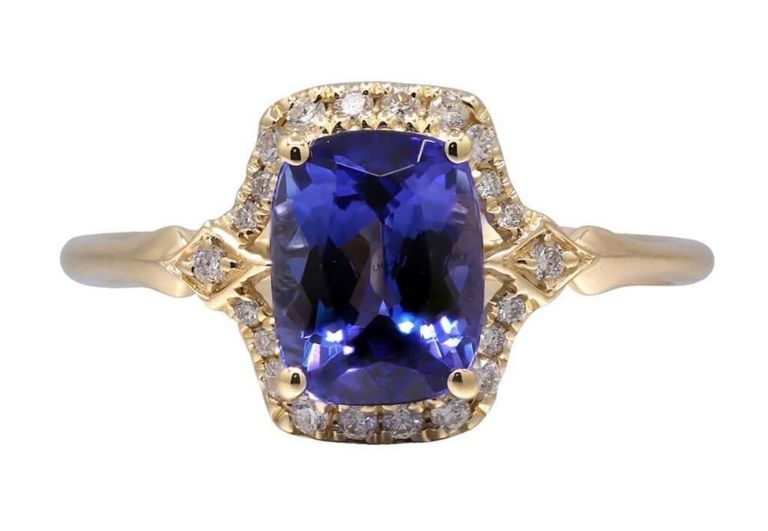 14k Yellow Gold Tanzanite and Diamond Ring
