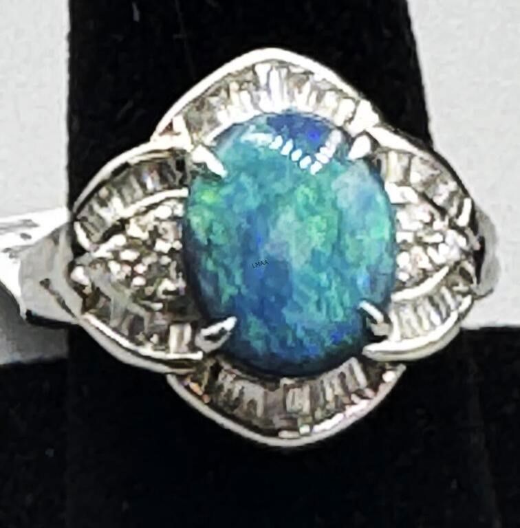 Platinum Opal and Diamond Ring
