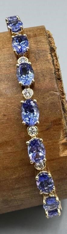 14k Yellow Gold Tanzanite and Diamond Bracelet