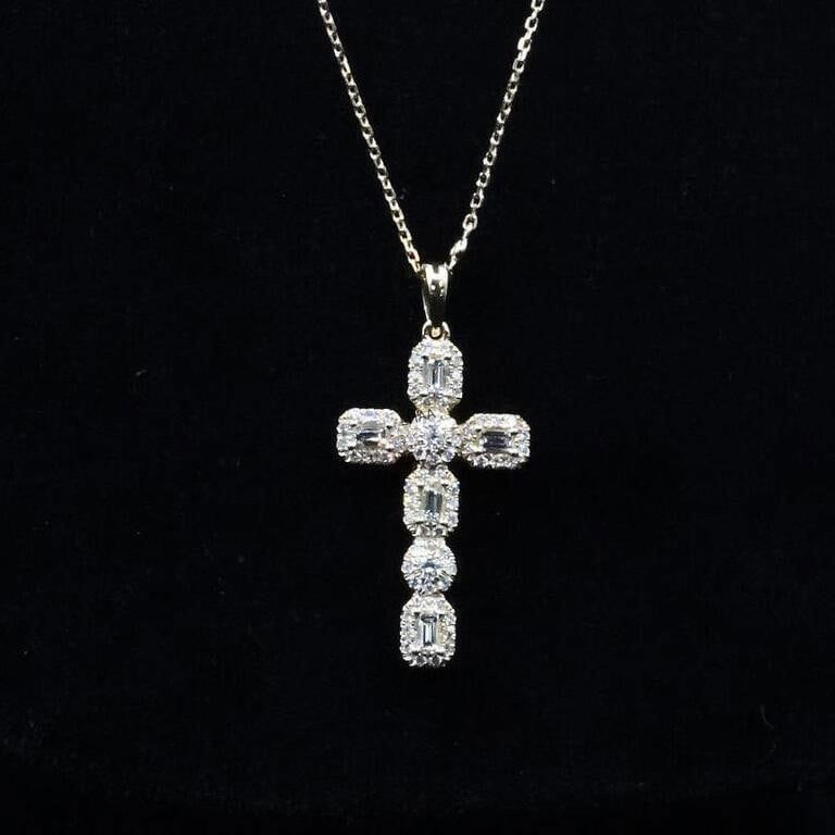 14k Yellow Gold Diamond Cross Pendant Necklace