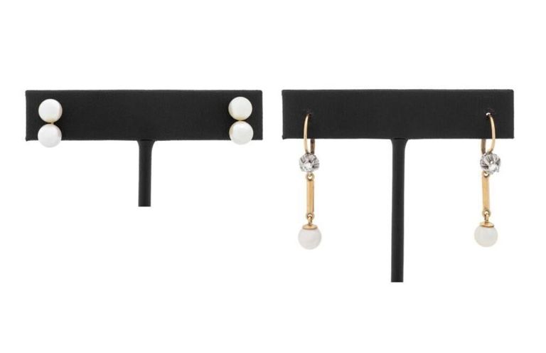 Gold Pearl and Diamond Earrings Set