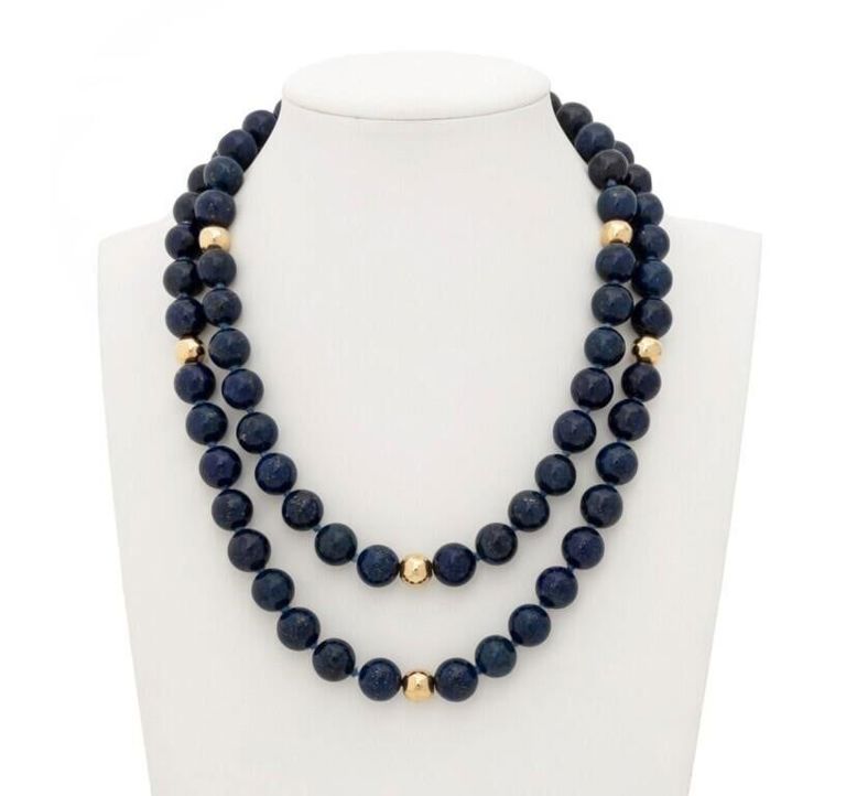 14k Gold Lapis Lazuli Bead Necklace