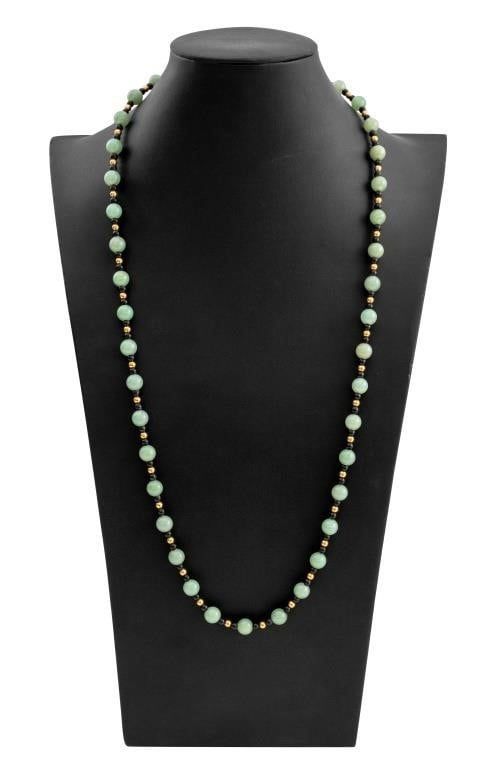 14k Gold Nephrite and Onyx Bead Necklace