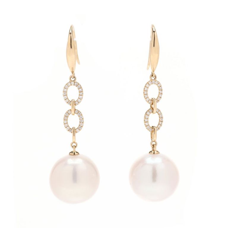 18k Gold Pearl and Diamond Earrings