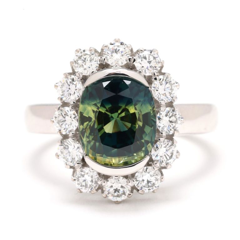 Platinum Sapphire and Diamond Ring