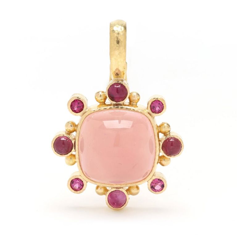 19k Gold Rose Quartz and Tourmaline Pendant