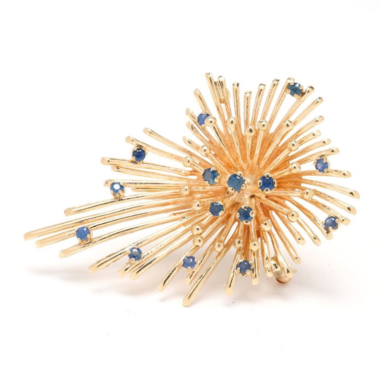 14k Gold Sapphire Brooch