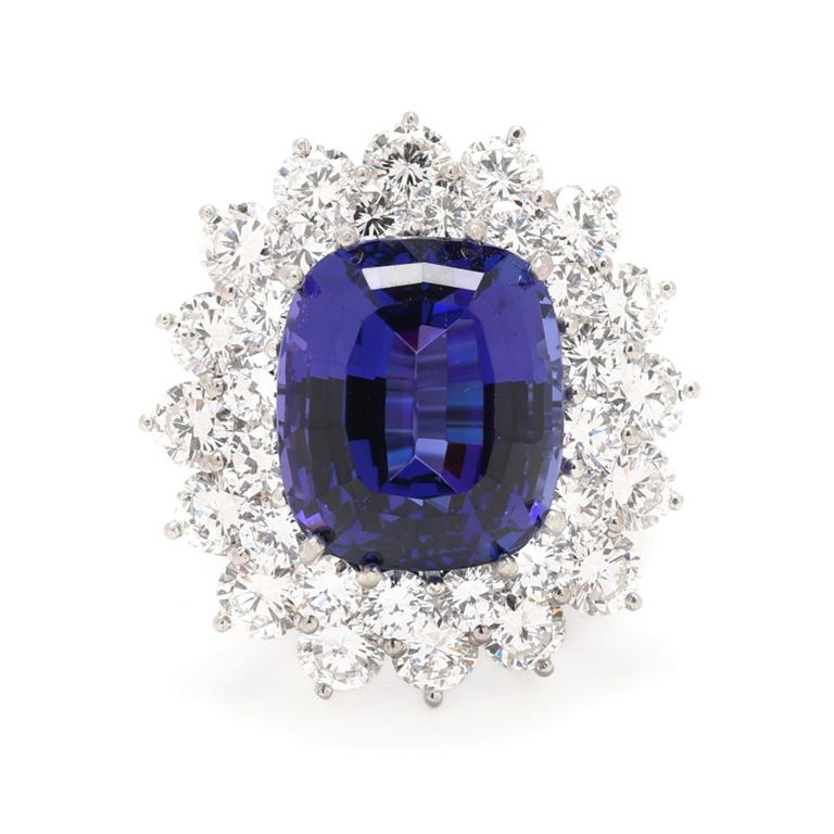 Platinum Tanzanite and Diamond Ring