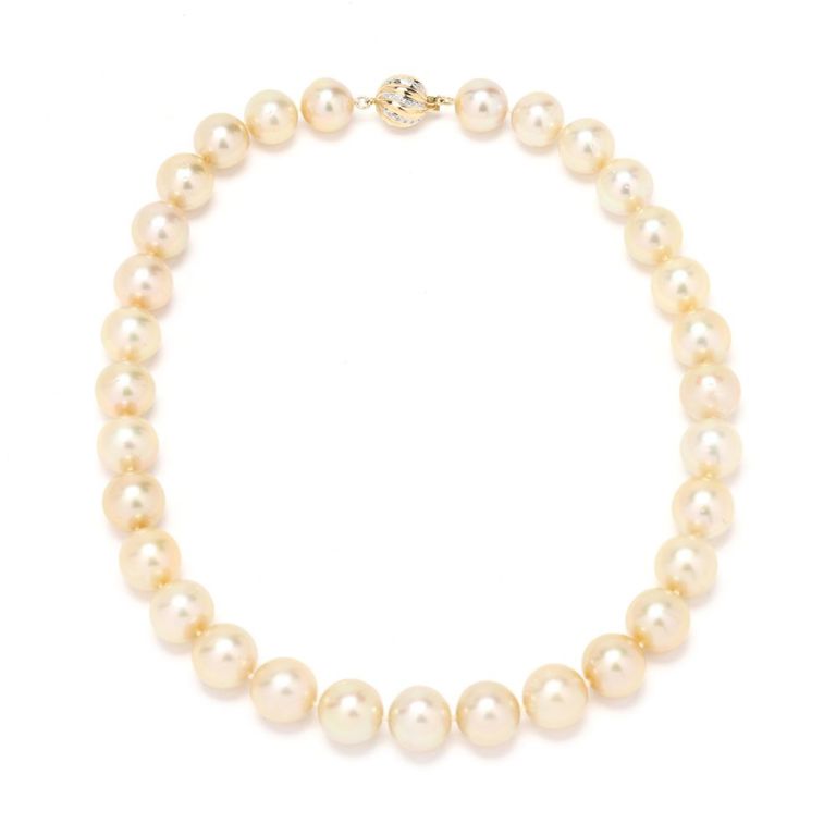 14k Gold Pearl and Diamond Necklace