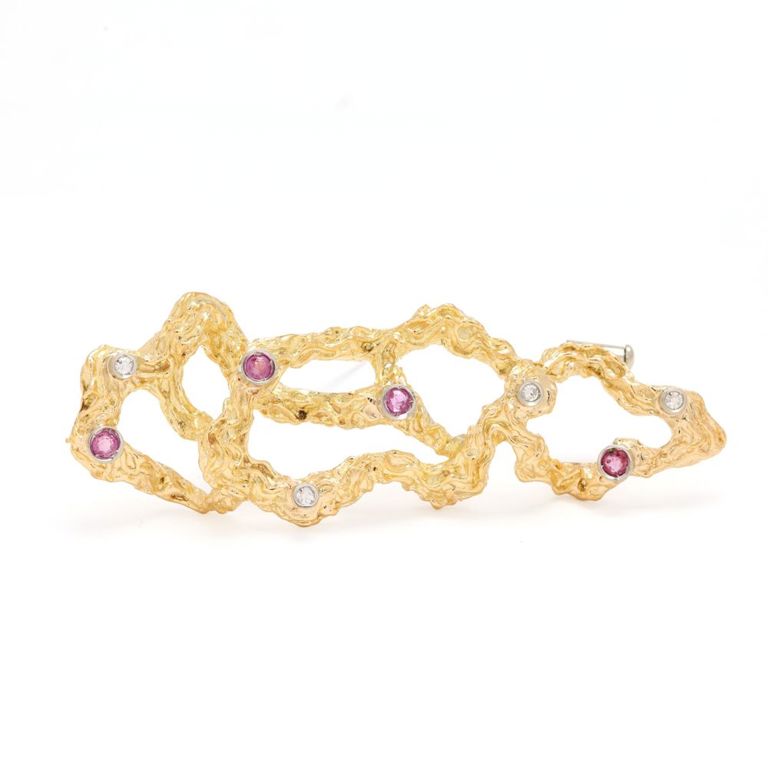 18k Gold Sapphire and Diamond Brooch