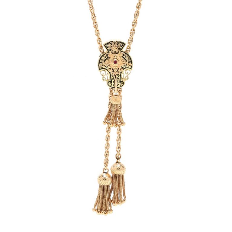 14k Gold Gemstone Tassel Necklace