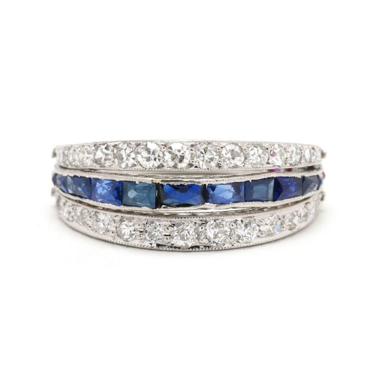 Platinum Ruby, Sapphire and Diamond Ring
