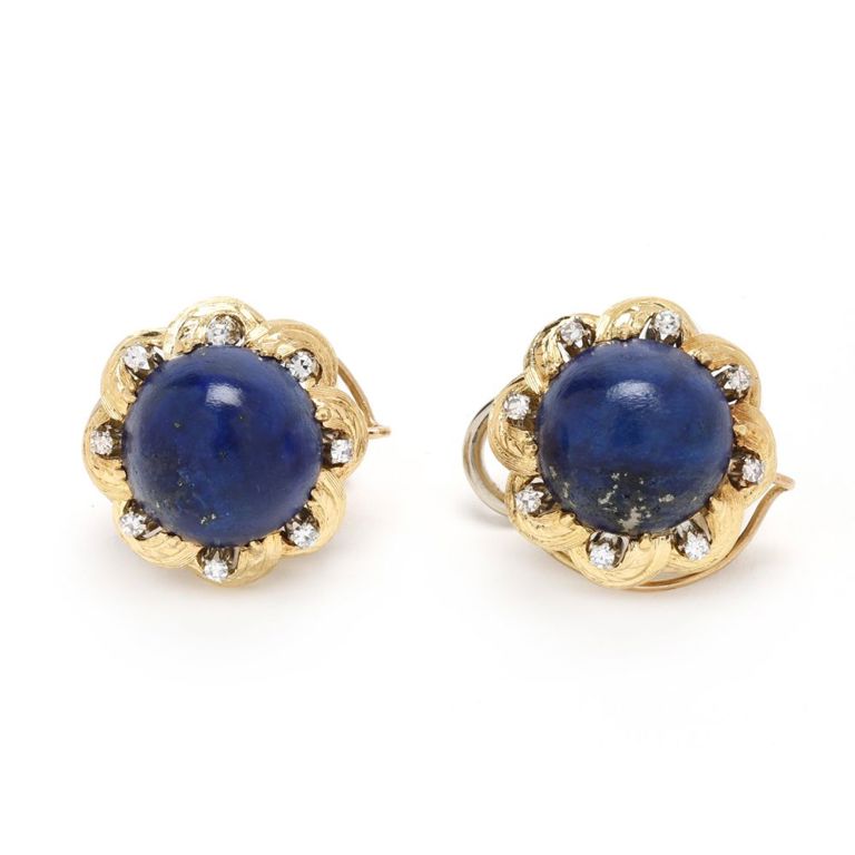 18k Gold Lapis Lazuli and Diamond Earrings