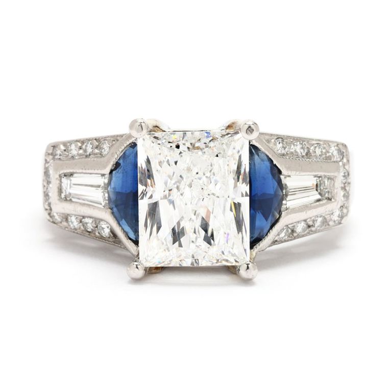 Platinum Diamond and Sapphire Ring
