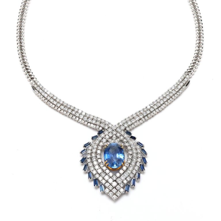 18k Gold Sapphire and Diamond Necklace