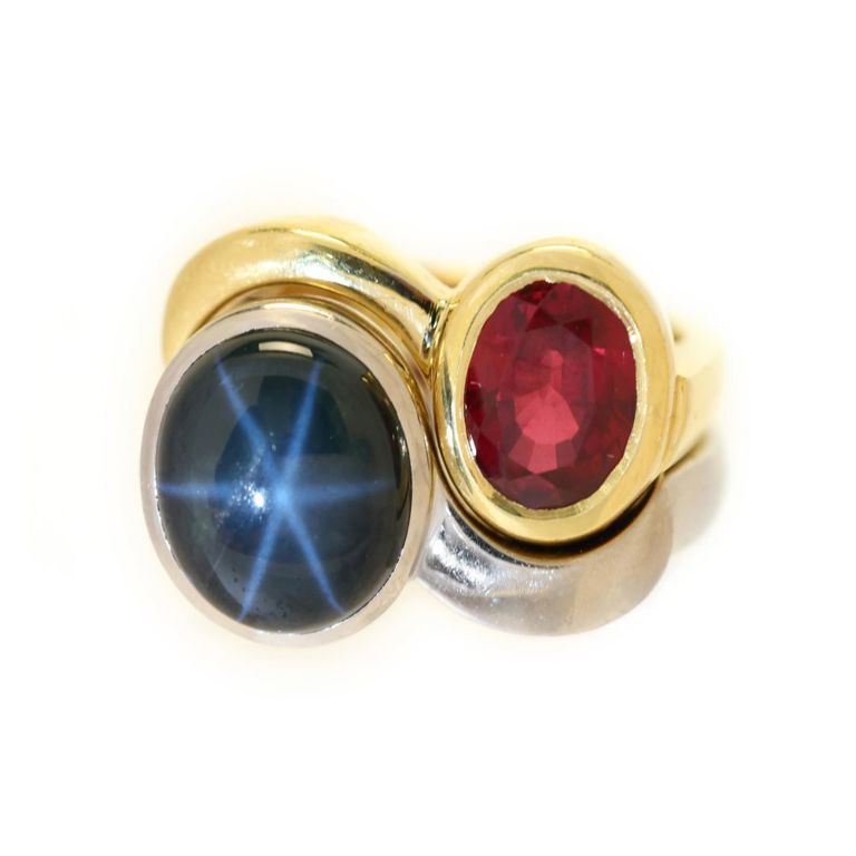 Gold Ruby and Platinum Sapphire Rings