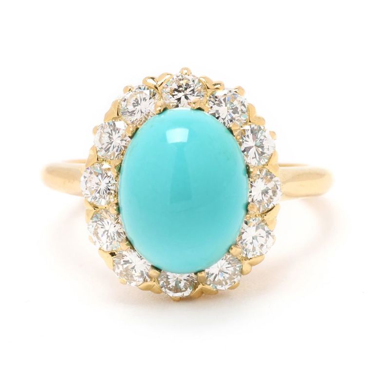 18k Gold Turquoise and Diamond Ring