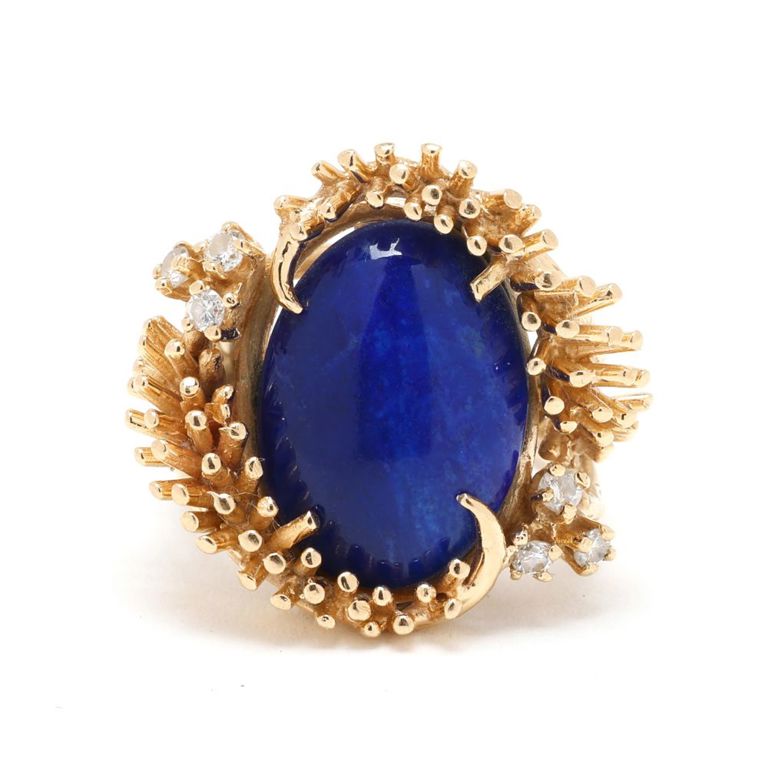 14k Gold Lapis Lazuli and Diamond Ring