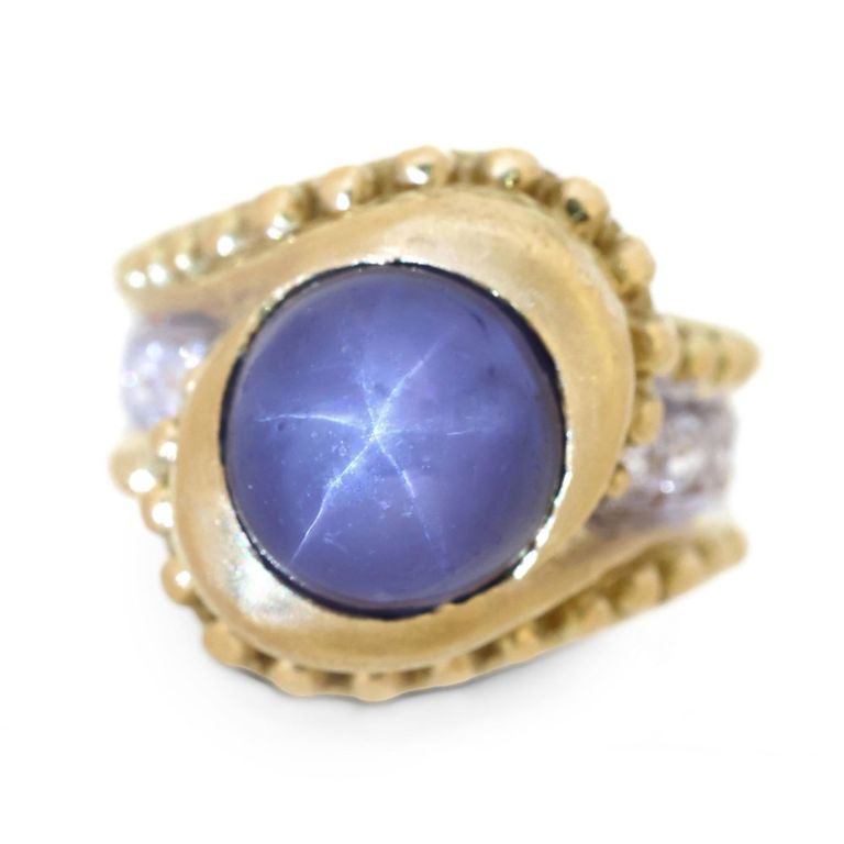 18k Gold Star Sapphire and Diamond Ring