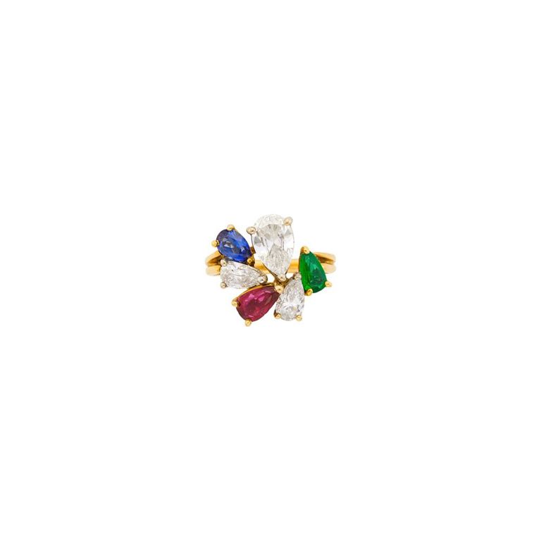 18k Gold Diamond and Colored Stone Ring