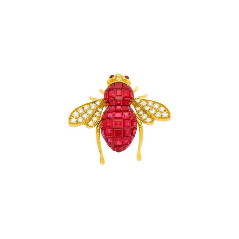 18k Gold Ruby and Diamond Brooch