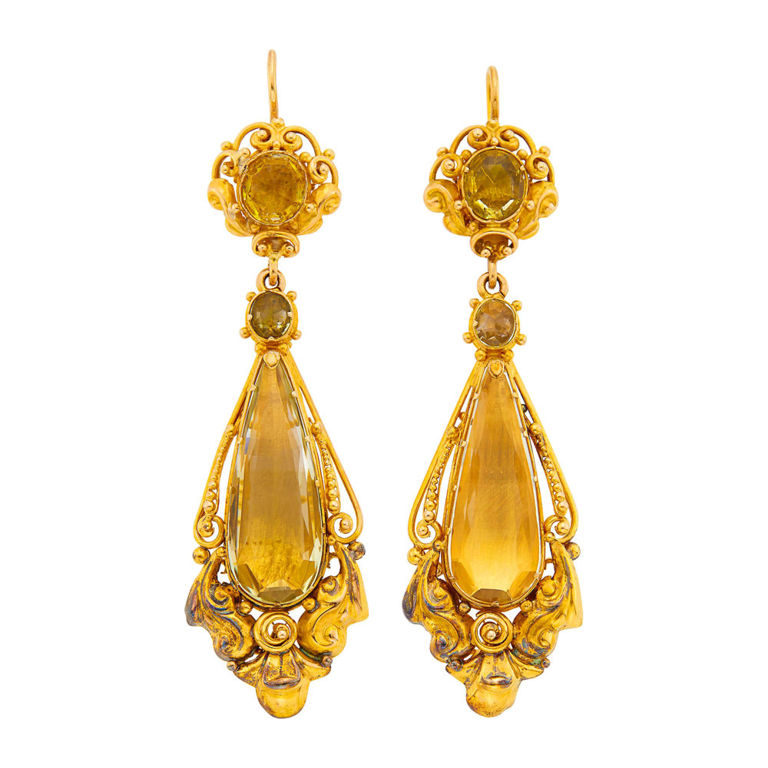 14k Gold Citrine Pendant Earrings