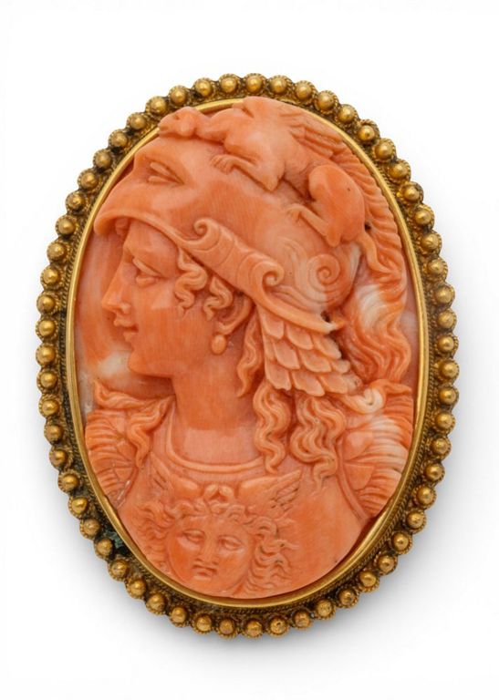 Coral Cameo Brooch