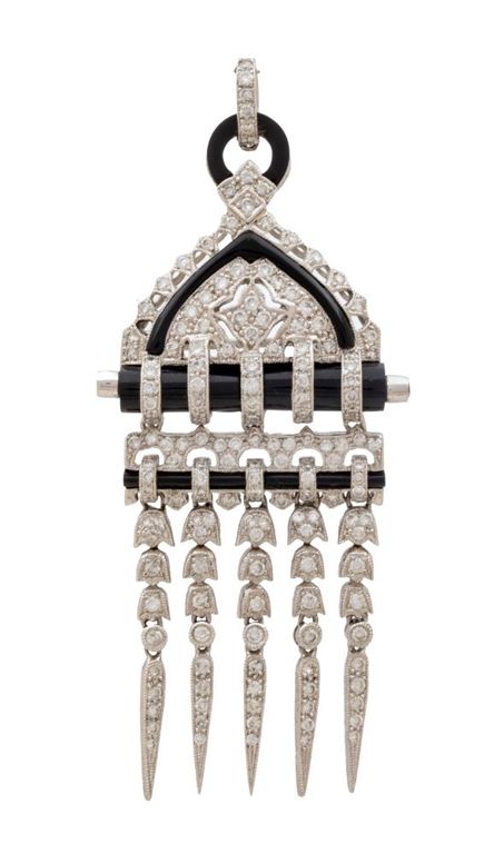 18k Gold Diamond and Onyx Pendant/Brooch