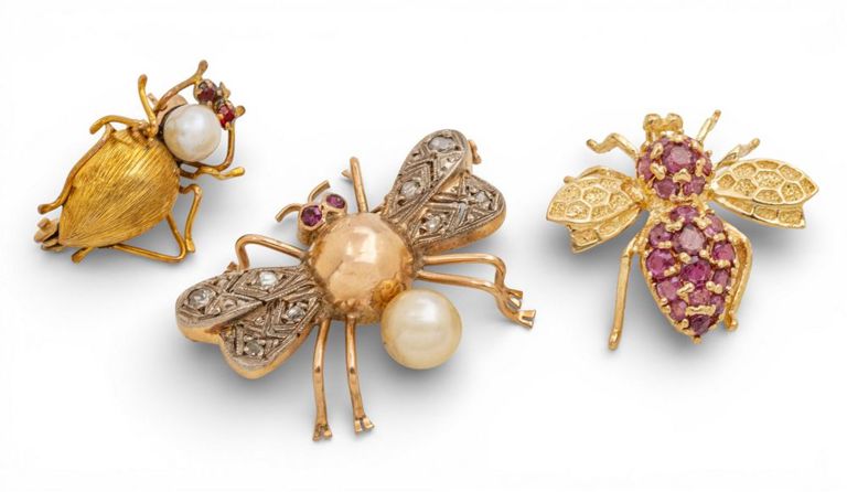 Three 14k Gold Ruby Brooches