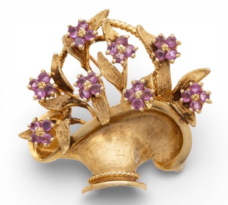 14k Yellow Gold Ruby Brooch