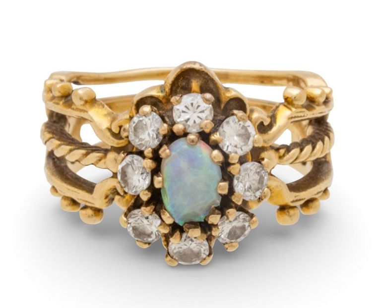 14k Gold Opal and Diamond Ring
