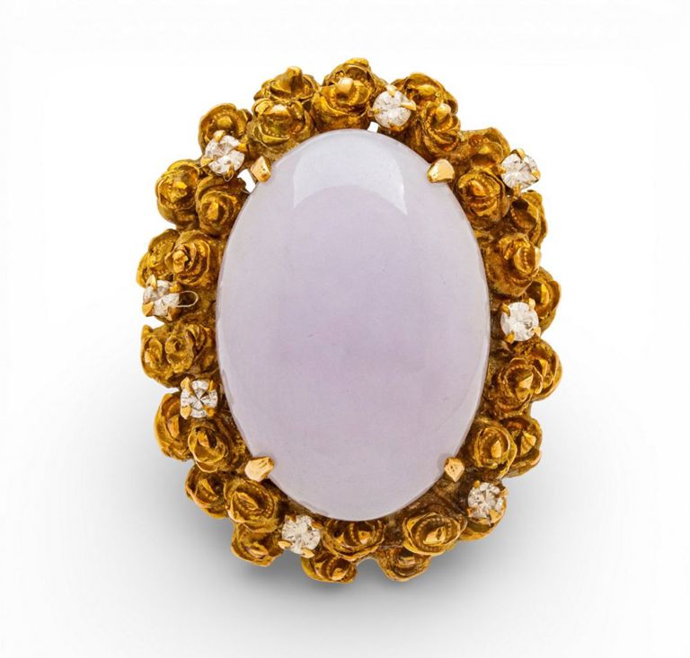 14k Gold Jadeite and Diamond Ring