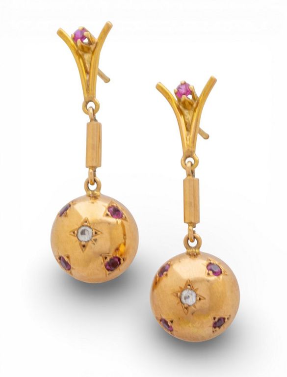 14k Gold Ruby and Diamond Earrings