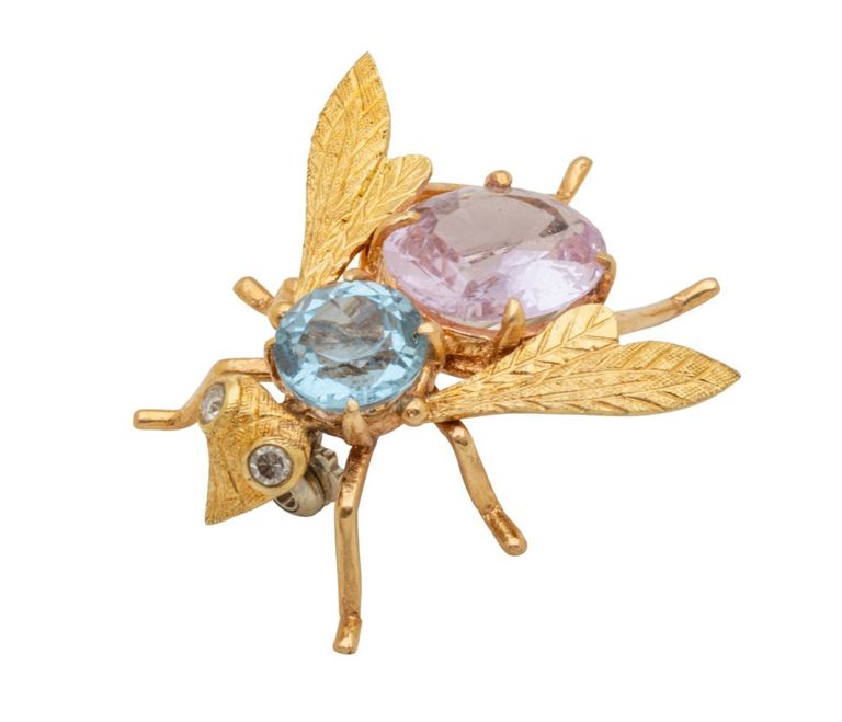 14k Gold Tourmaline and Diamond Brooch