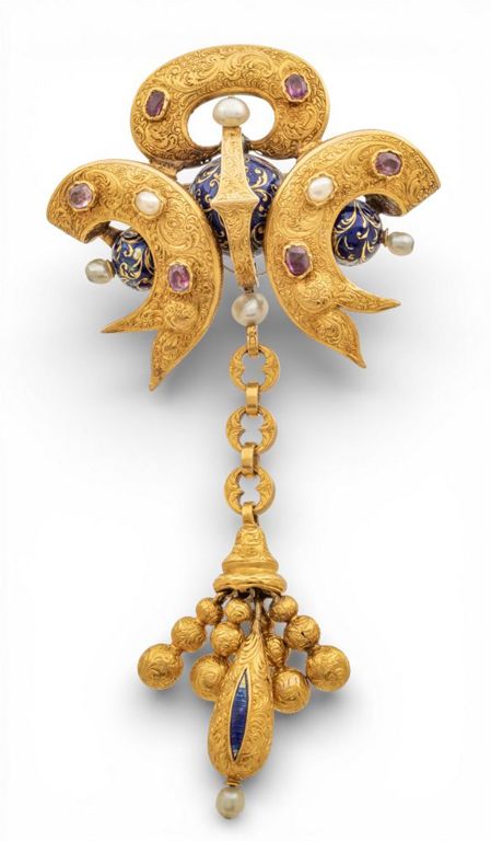 Gold Ruby and Pearl Pendant/Brooch