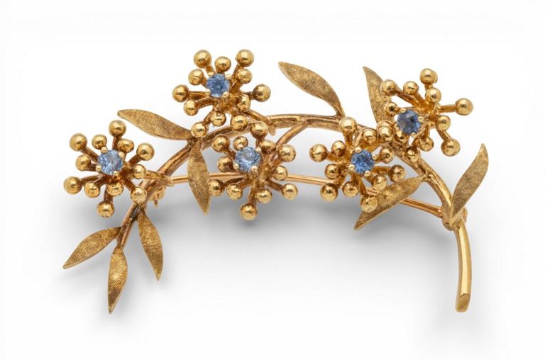 14k Gold Sapphire Brooch