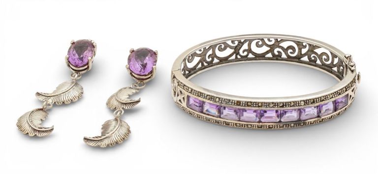 Sterling Silver Amethyst Bracelet and Earrings
