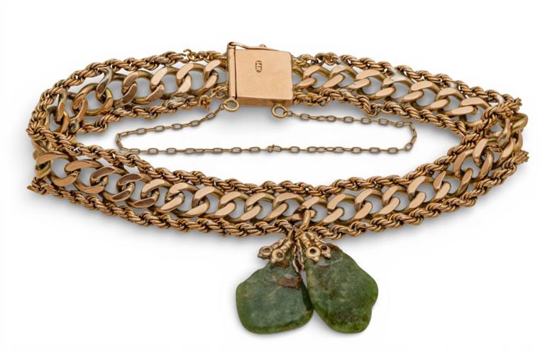 14k Gold Hardstone Charm Bracelet