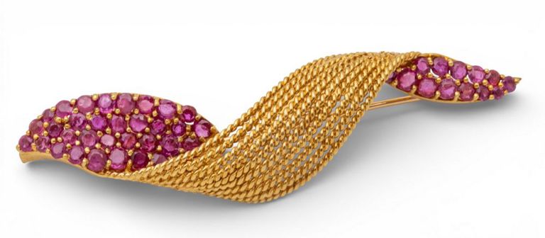 14k Gold Ruby Brooch