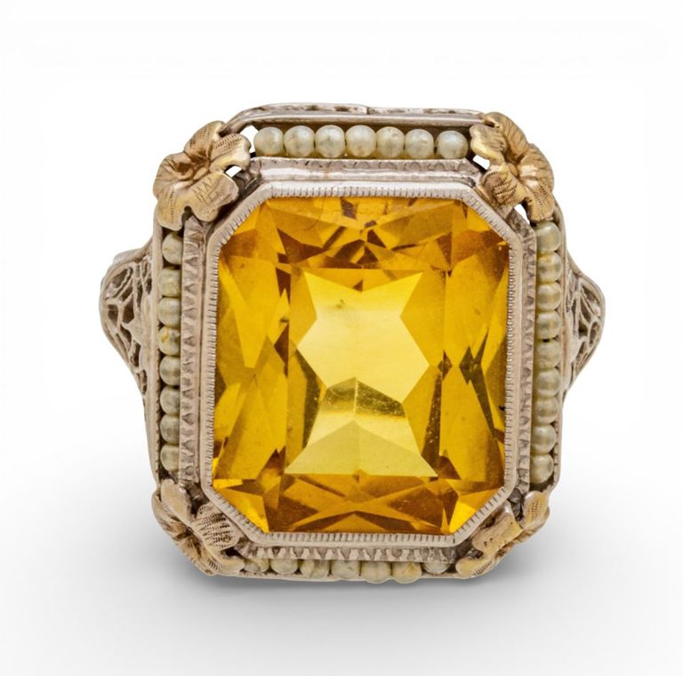 14k Gold Sapphire and Pearl Ring